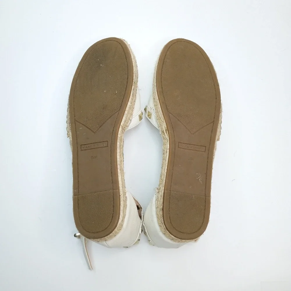 Marc Fisher Womens 7.5 M White Studded Espadrille Flats Ankle Strap Shoe